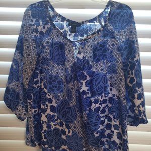 3/4 Sleeve INC Blue and White Top